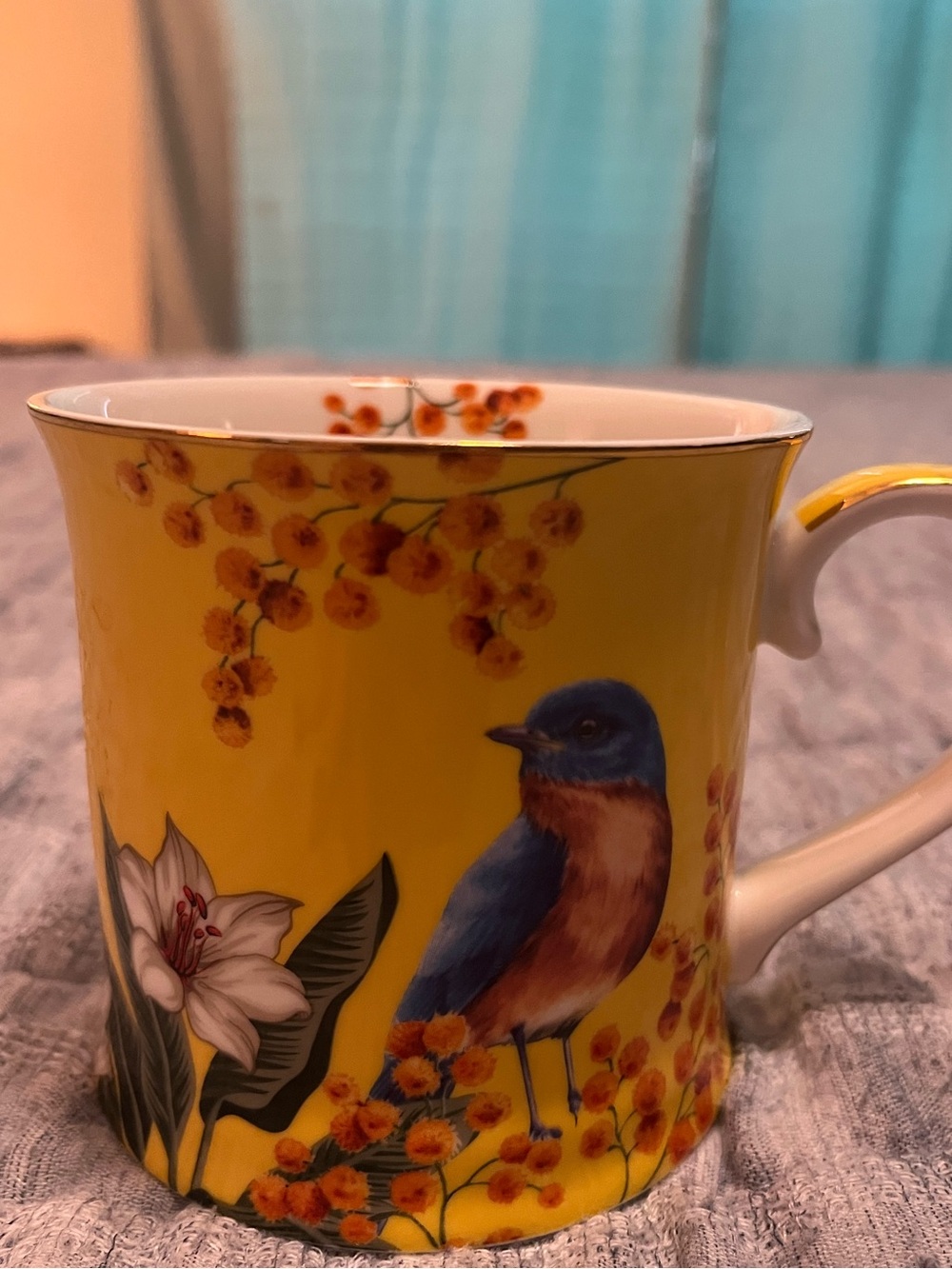 Yellow Bird Floral Porcelain Mug